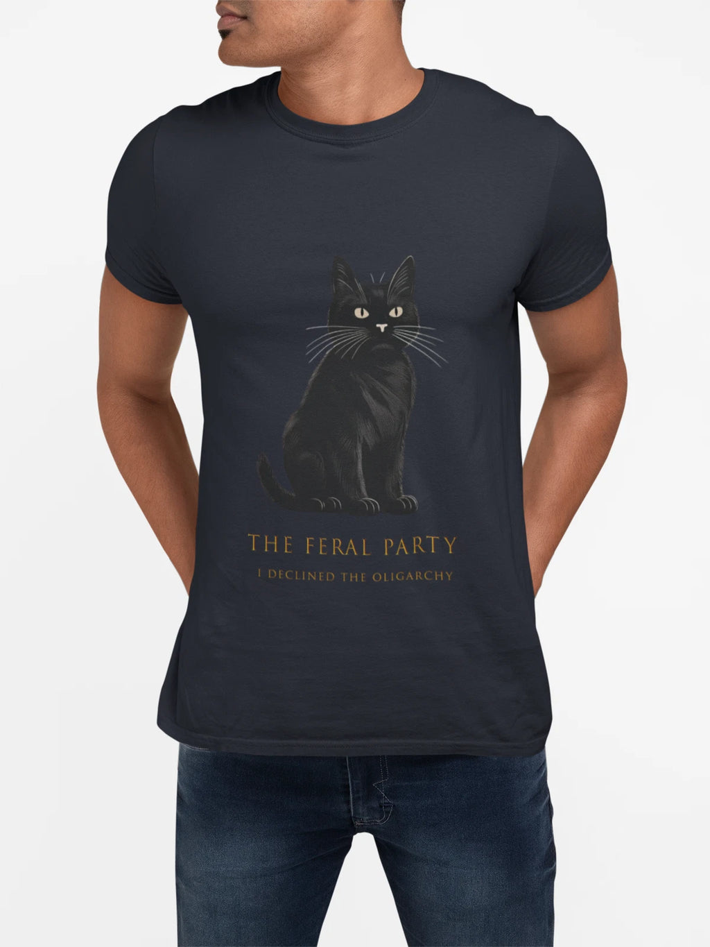 The Feral Party Black Cat Shirt – “I Declined the Oligarchy” Unisex Tee
