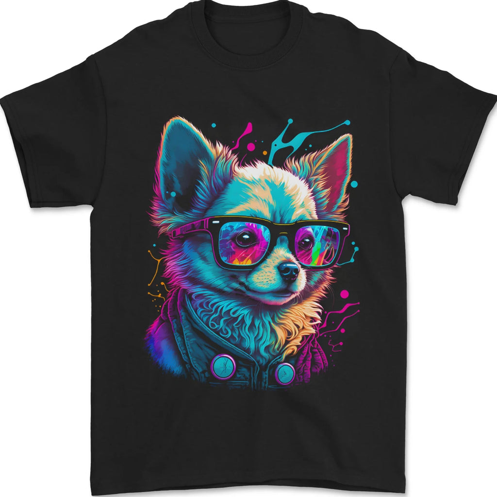 A Cute Chihuahua With Glasses Dog Mens T-Shirt 100% Cotton