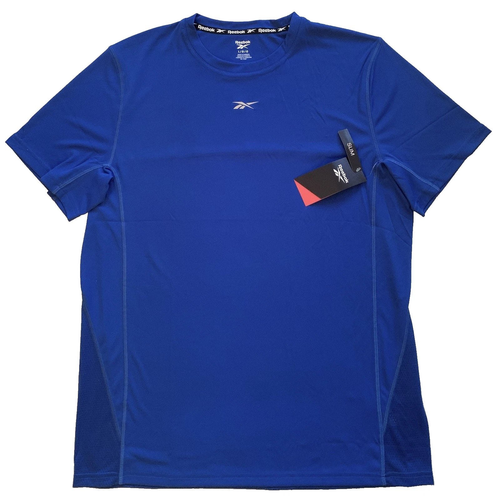 NEW Reebok Men's T-Shirt Short Sleeve Crew Neck Blue Sz L/G Blue Breathable mesh
