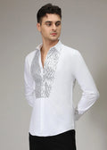 Banana Club Men’s White Slim Fit Sequin Front Casual Dress Shirt Long Sleeve Par