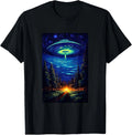 UFO Aliens Flying Saucer Van Gogh Style Starry Night Graphic T-Shirt