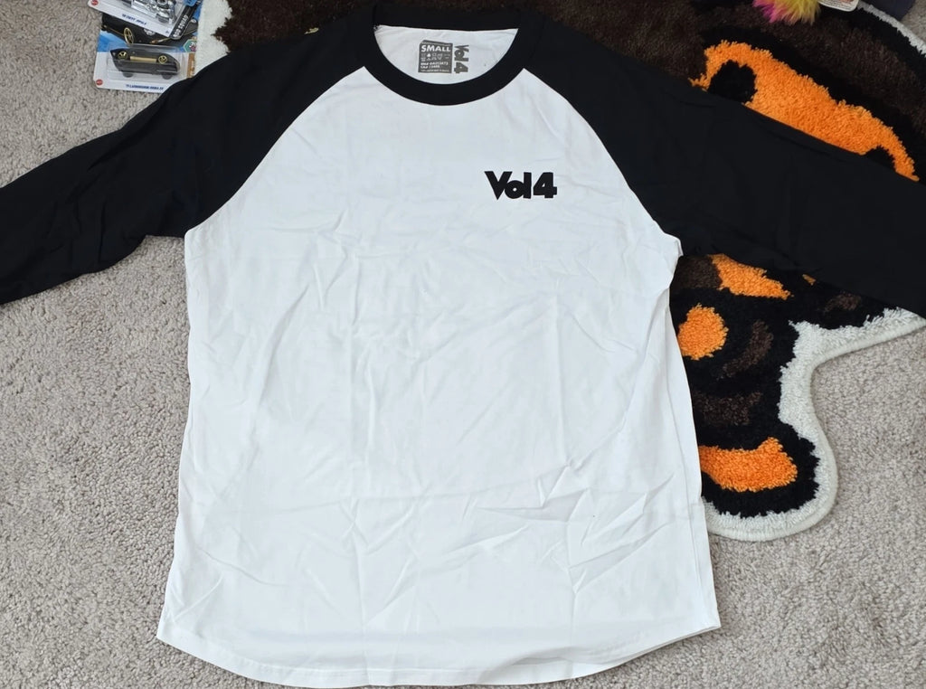 Vol4 Raglan Long Sleeve Crew Neck Men's Cotton T-Shirt White Black Size S