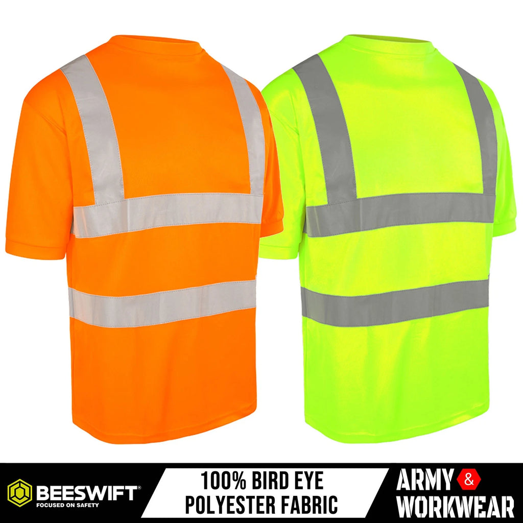 Beeswift Hi Viz Crew Neck T-shirt Safety Workwear Work Top High Vis With Pocket