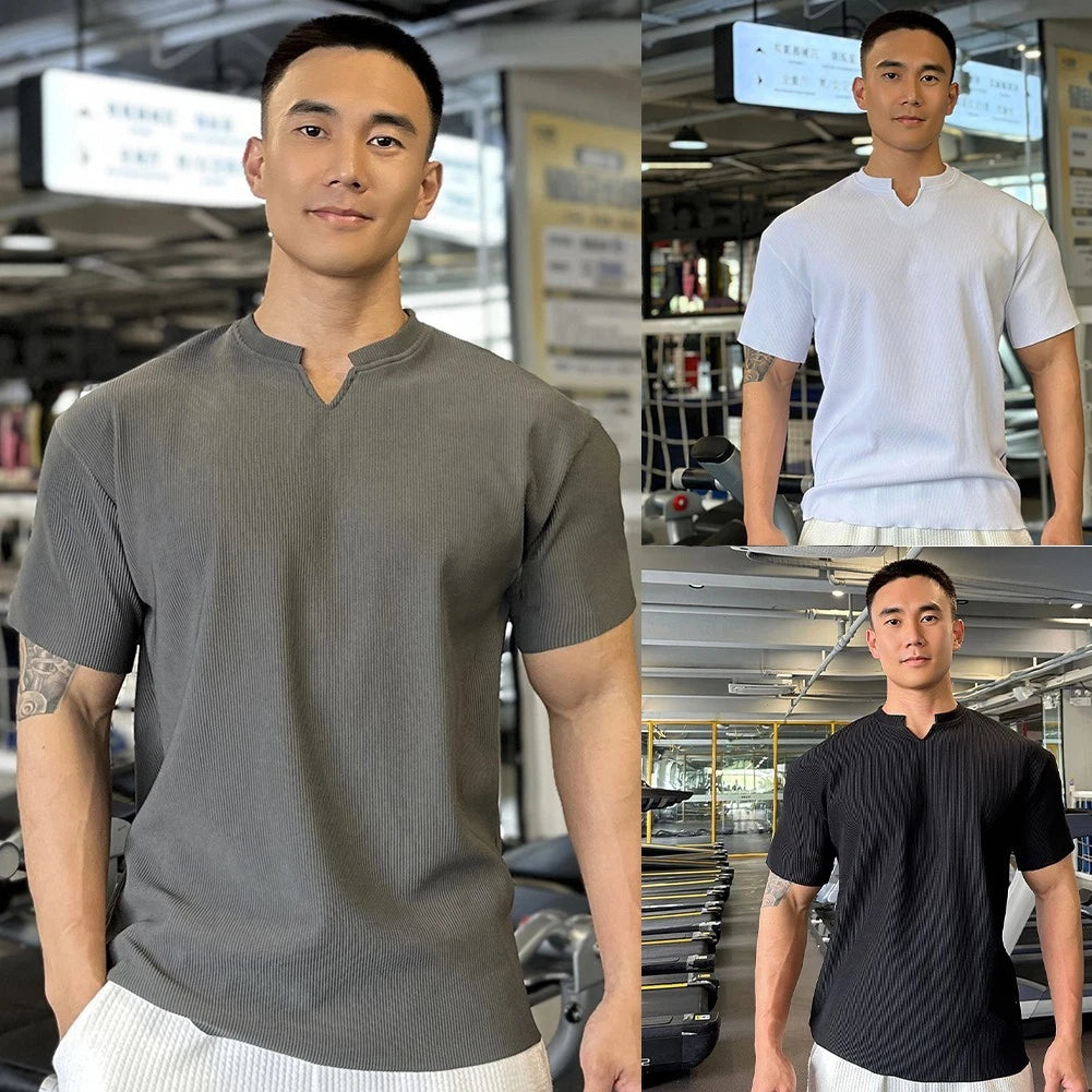 Casual Fitness Tops Loose Texture Shirt Applicable For Men Brand New Condition