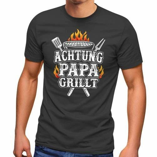 Mens T-Shirt Attention Dad Barbecue Gifts For Dads Barbecue Saying Funny