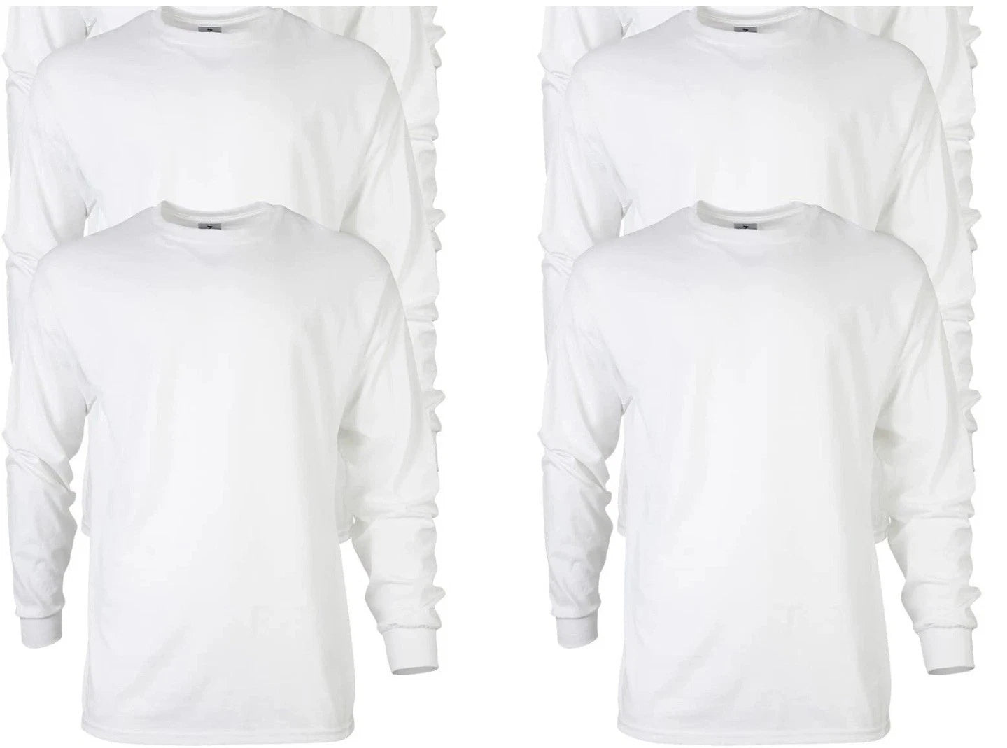 Gildan Adult Ultra Cotton Long Sleeve T-Shirt G2400 White (4 Pack) LARGE ONLY