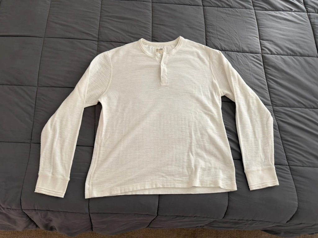 Antique White Lightweight Mini Waffle Henley Size Large