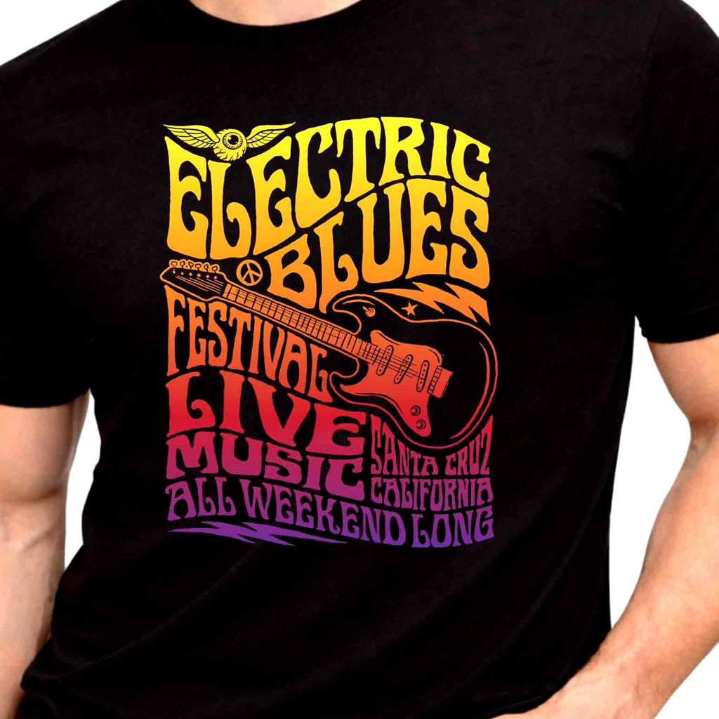 Electric Blues Festival Live Music Graphic T-Shirt Vintage Blues Guitar Tee