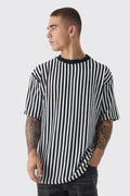 BoohooMan Slim Fit Textured Stripe T-shirt Black/Cream Referee Mens Size Medium