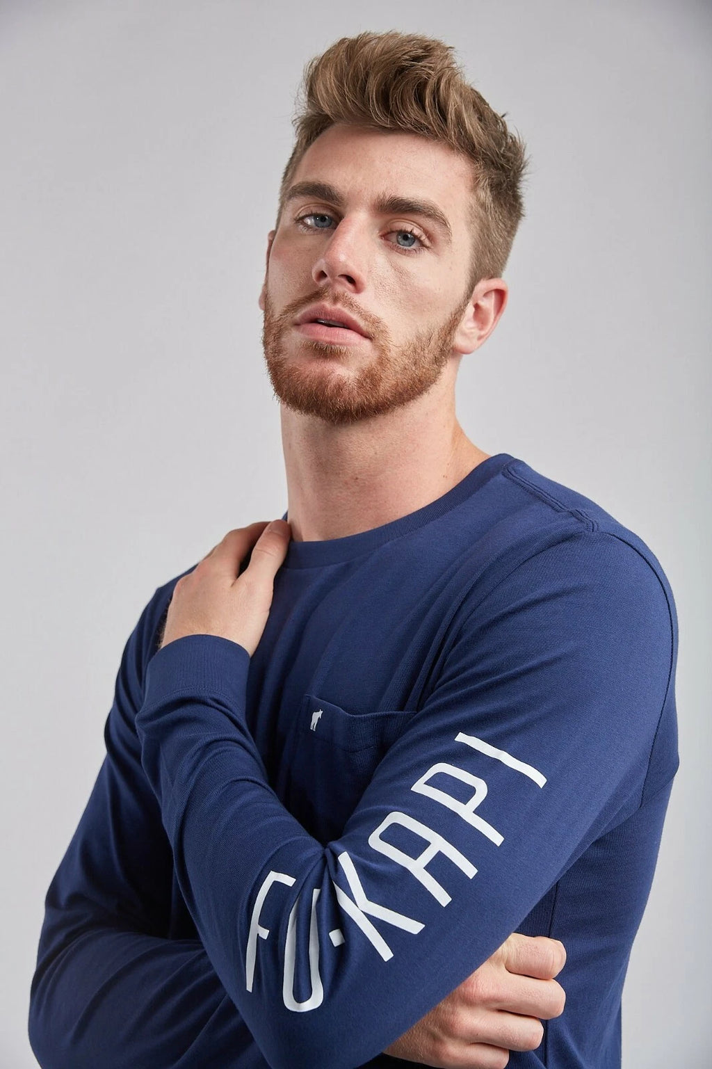 Crew Neck Long Sleeve T-shirts for Men with Graphic Sleeve and Logo