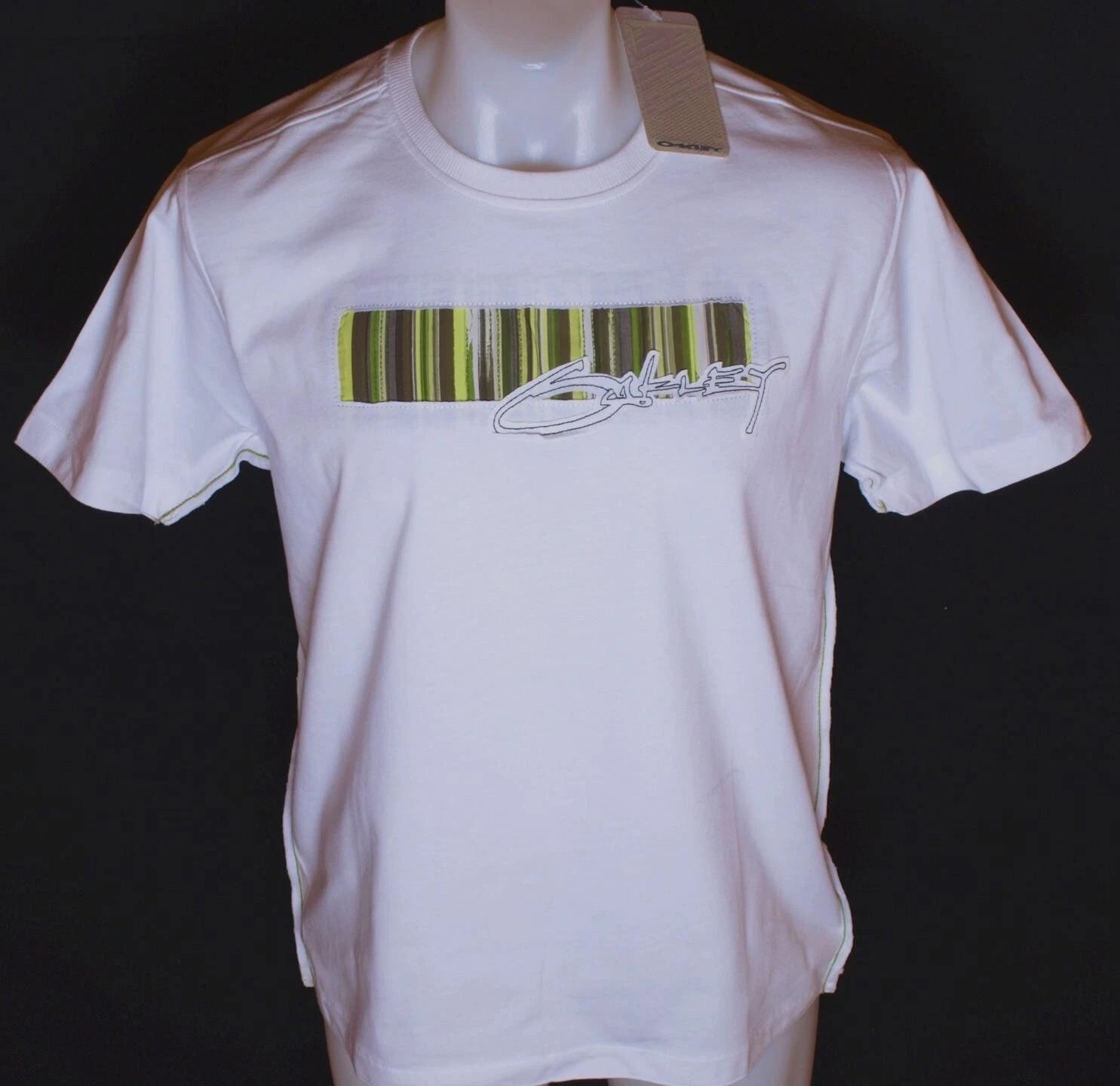 New Authentic Men's Cut Out Stripe Embroidered T Shirt White Slim Fit Small