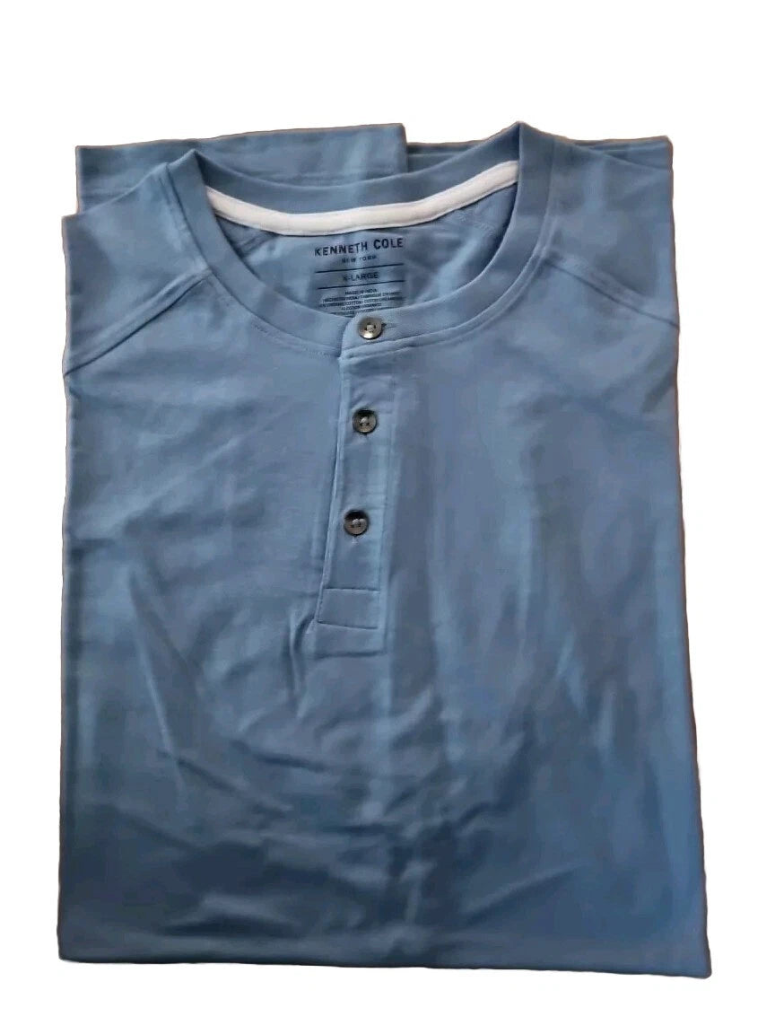 NWT Kenneth Cole Men's Slim Fit Techni-Cole Stretch 3 Button T Shirt Blue XL