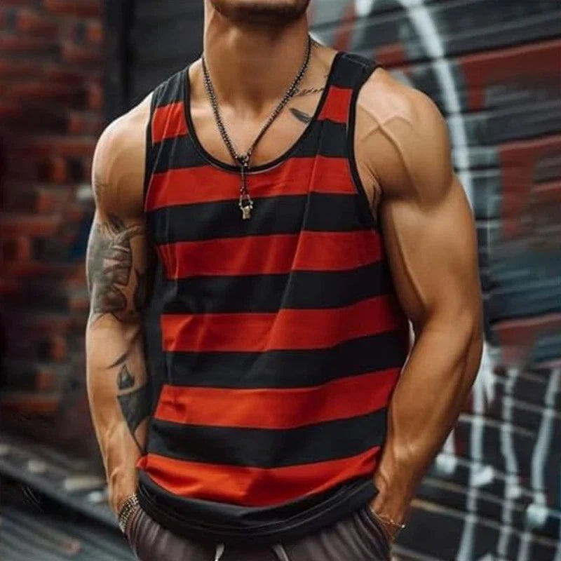 Men Vintage Striped Graphic Tank Top Retro Casual Sleeveless Vest 3D Print Summe
