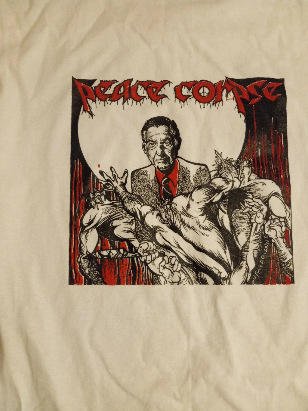 Large Rare PEACE CORPSE 80s goth kbd punk quincy pushead T SHIRT