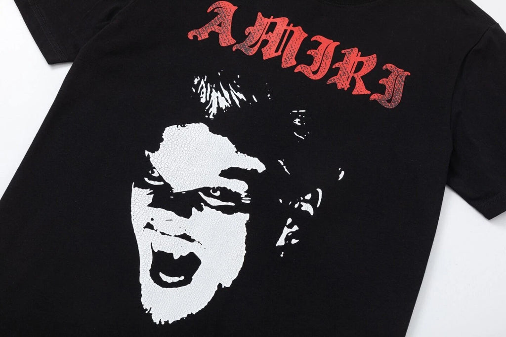 Heavyweight Cotton Graphic T-Shirt Men's Black Streetwear Tee Vintage Style