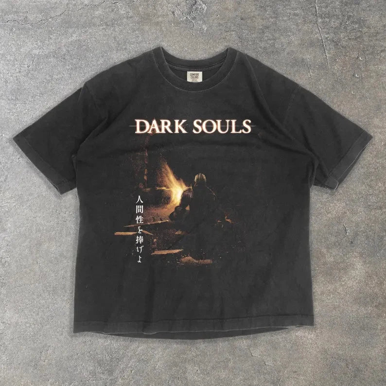 Vintage Washed Gamer Comfort Tee Dark Souls Inspired Gaming Shirt