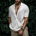 Men's Knitted Shirt Casual Slim Shirts Short Sleeve Button Down Tops Blouse
