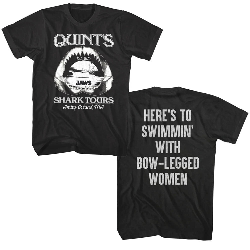 Jaws Quint's Shark Tours Quote Men's T Shirt Swimmin with Bow-Legged Women Amity