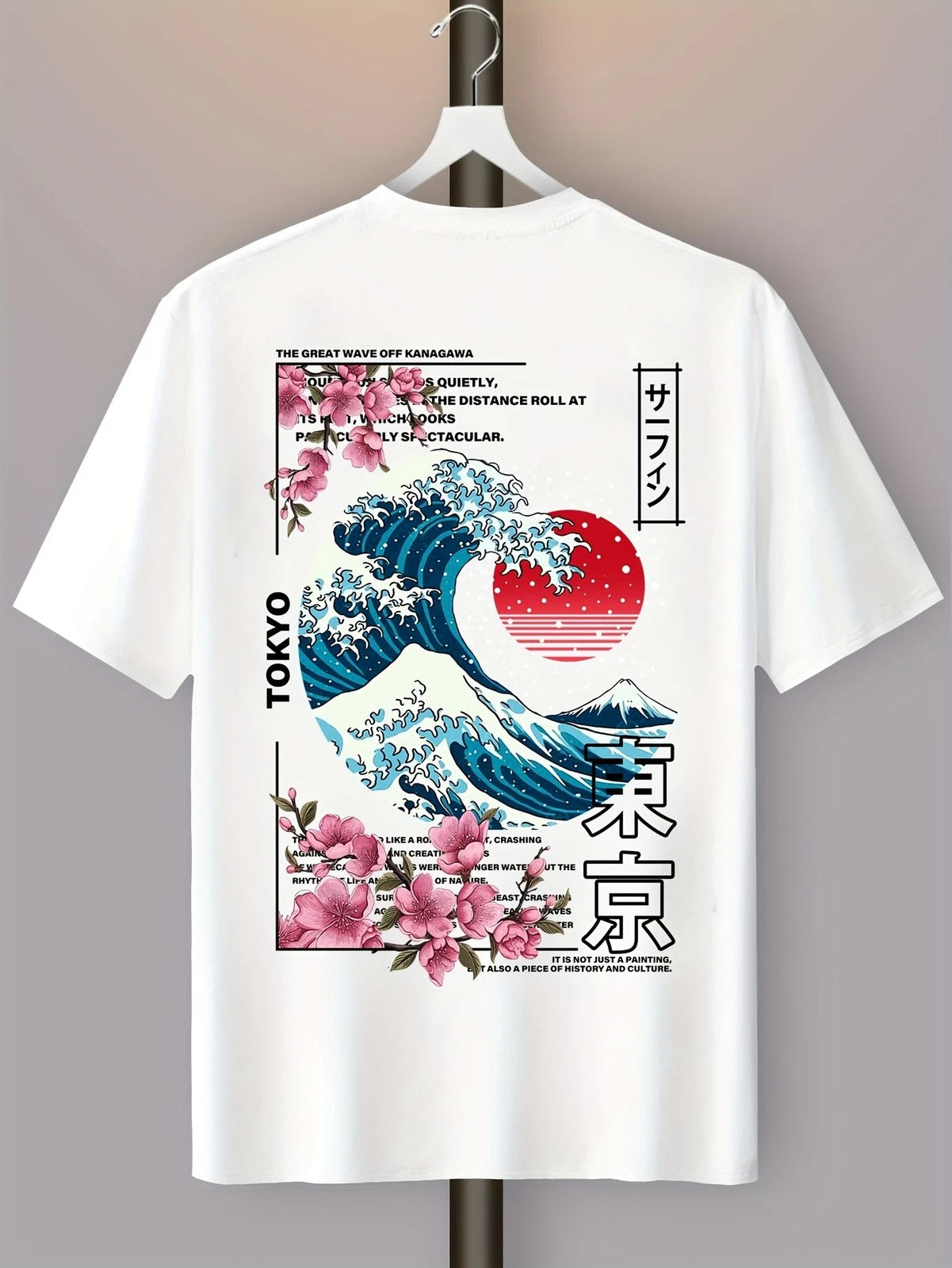Tokyo Great Wave Off Kanagawa T-Shirt Japanese Art Sakura Graphic Tee
