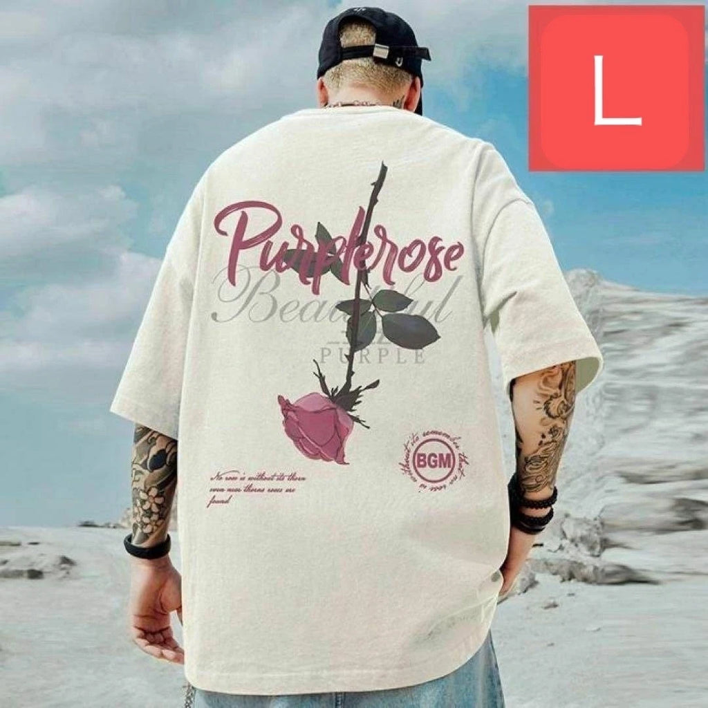 Men s short sleeve T shirt (Rose L White) Spring Autumn Simple Clothing Top 038
