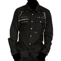 Men Gothic Studded Long Sleeves Shirt Zipper Chains Punk Officers Black Shirt