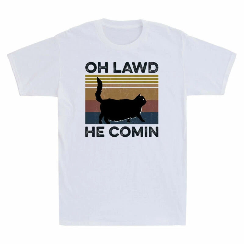 Shirt Cat Black Funny Cat Oh T Vintage Sleeve Lawd Chock He Men's Short Comin