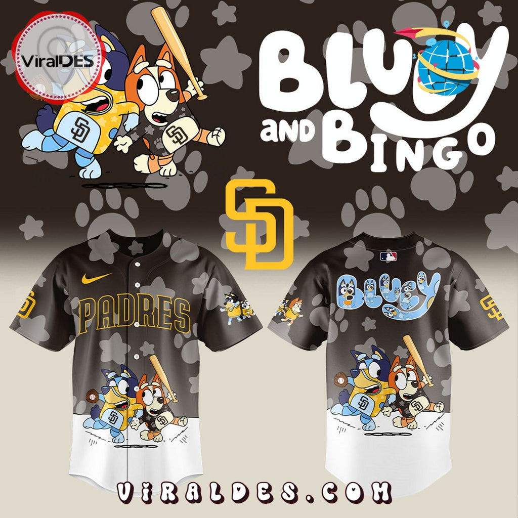 San Diego Padres Bluey and Bingo Brown Baseball Jersey