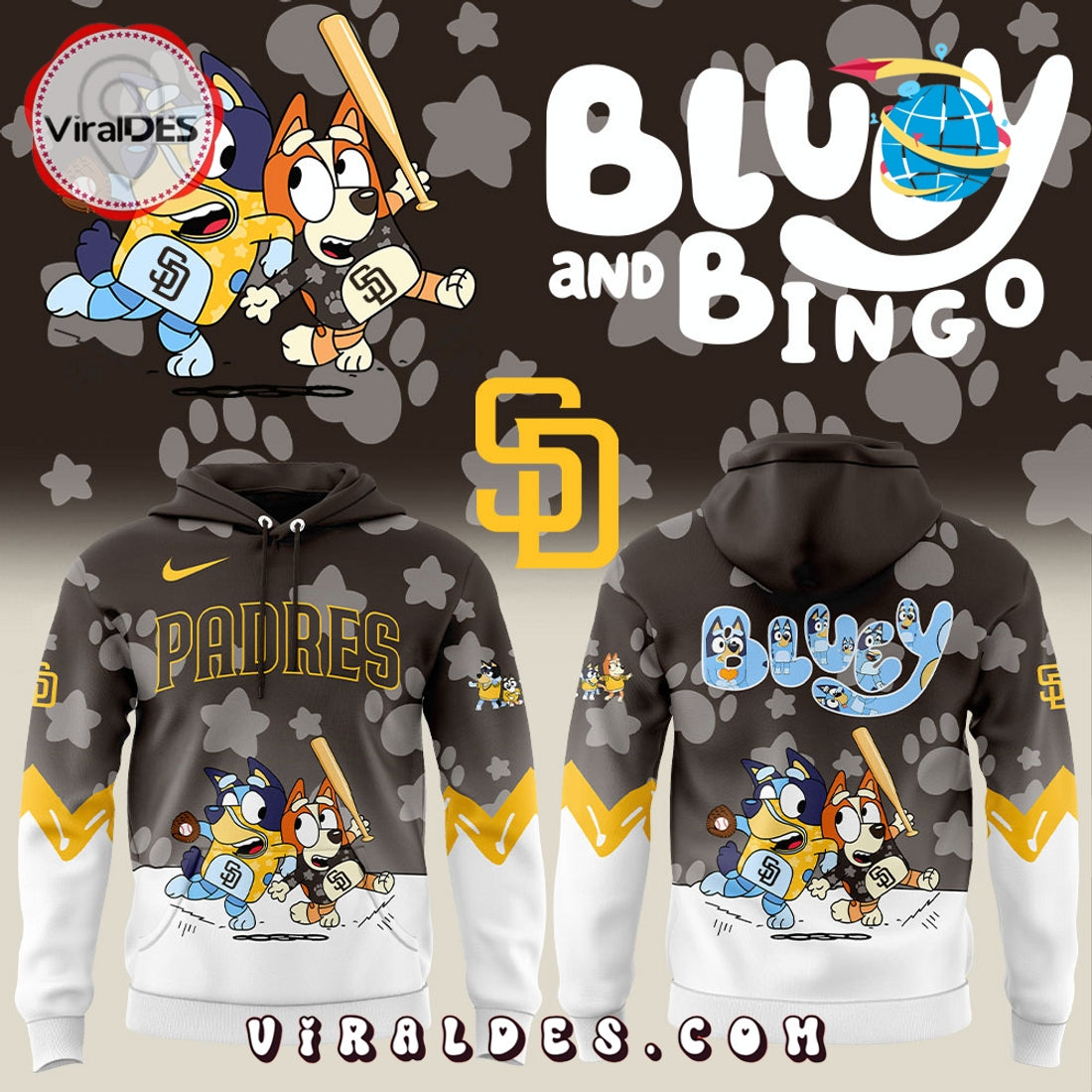 San Diego Padres Bluey and Bingo Brown Hoodie