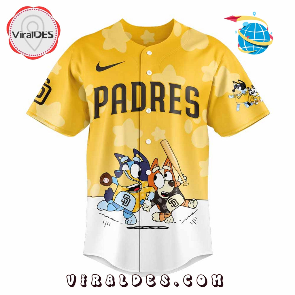 San Diego Padres Bluey and Bingo Yellow Baseball Jersey