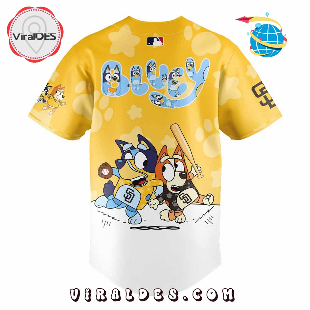 San Diego Padres Bluey and Bingo Yellow Baseball Jersey