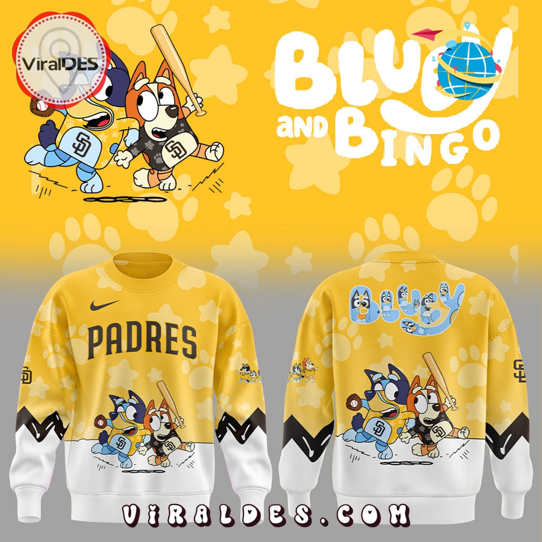 San Diego Padres Bluey and Bingo Yellow Hoodie