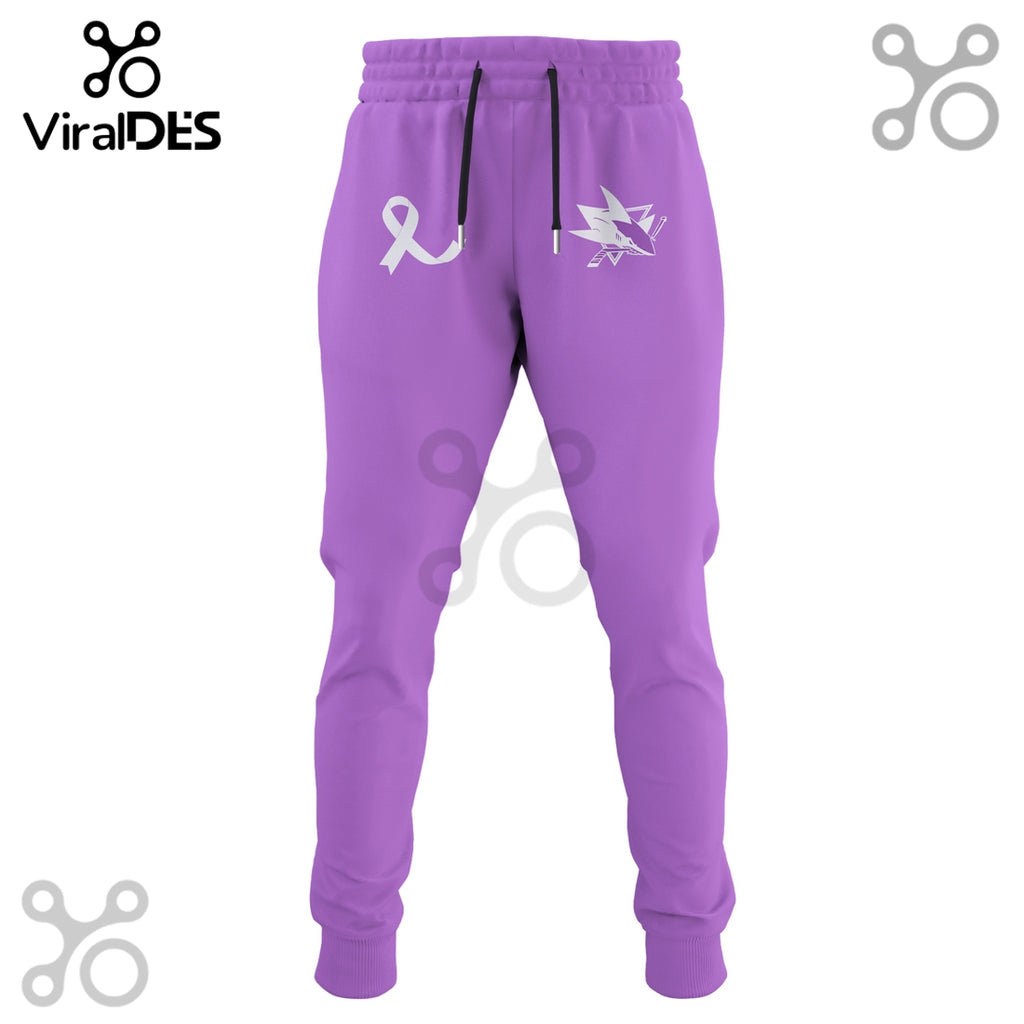 San Jose Sharks Hockey Fights Cancer Purple Ribbon Hoodie