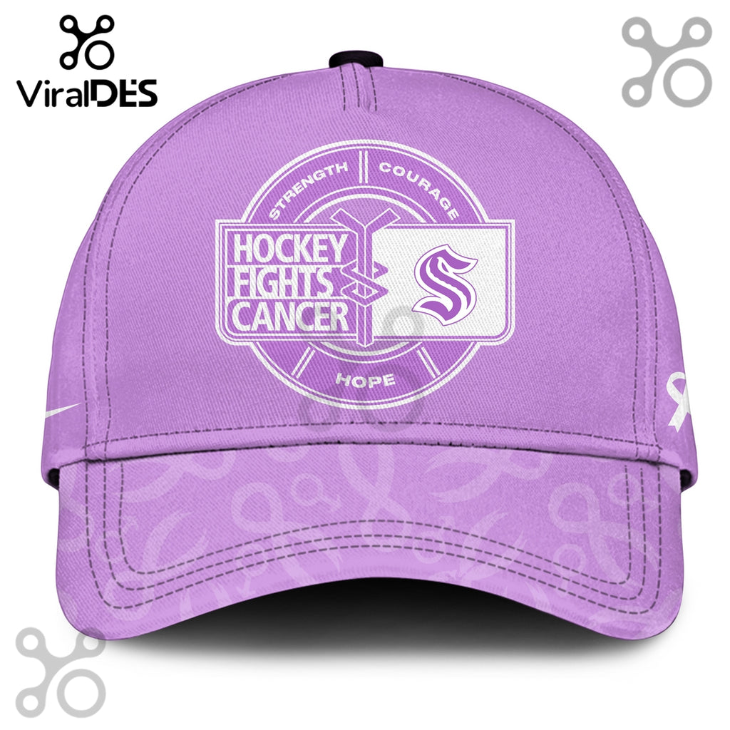 Seattle Kraken Hockey Fights Cancer Purple Ribbon Hoodie