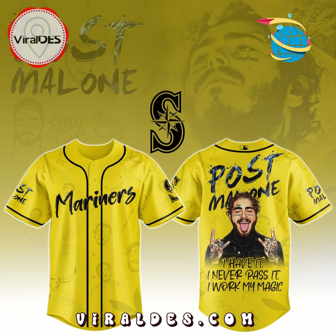 Seattle Mariners x Post Malone Tour 2025 Baseball Jersey