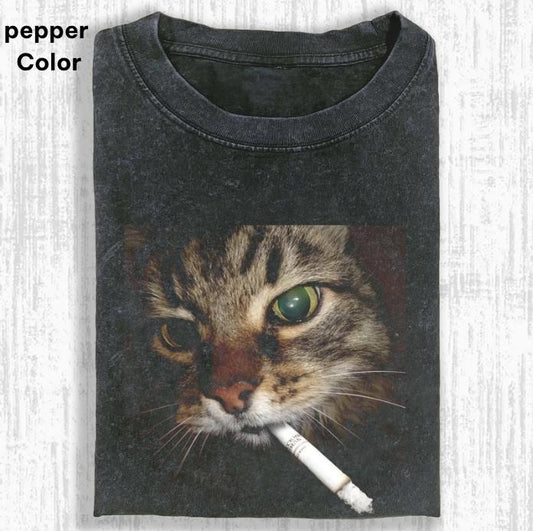 smoking cat T-shirt, cotton cat funny T-shirt, Retro Funny Vintage Tee, Unisex Meme Cringe Funny Dumb Shirt, FUNNY CUTE shirts for women