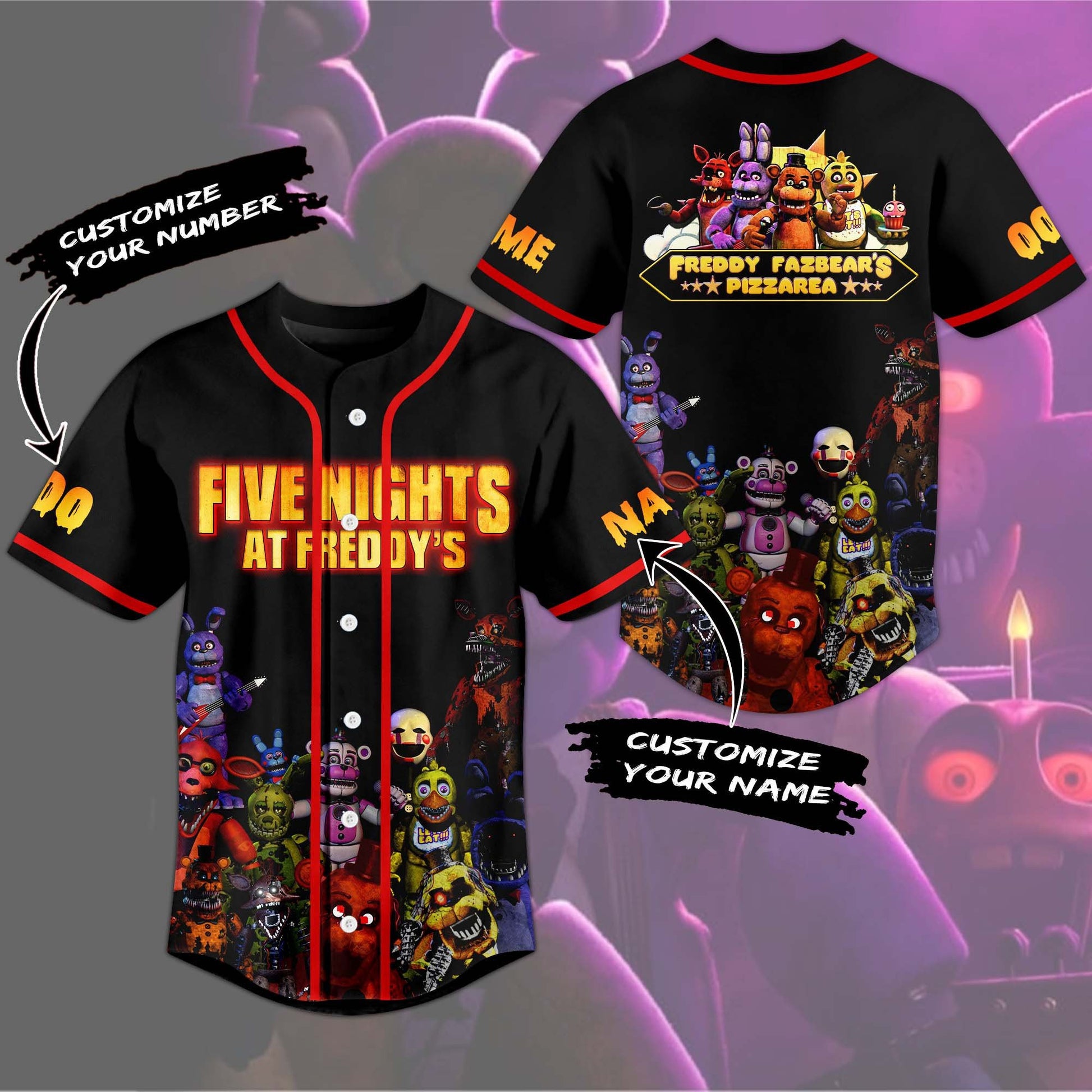 Spooky Five Nights At Freddy's Custom Baseball Jersey T-Shirts, Hoodie, Sweatshirt | WearSparks.com (Image 1)