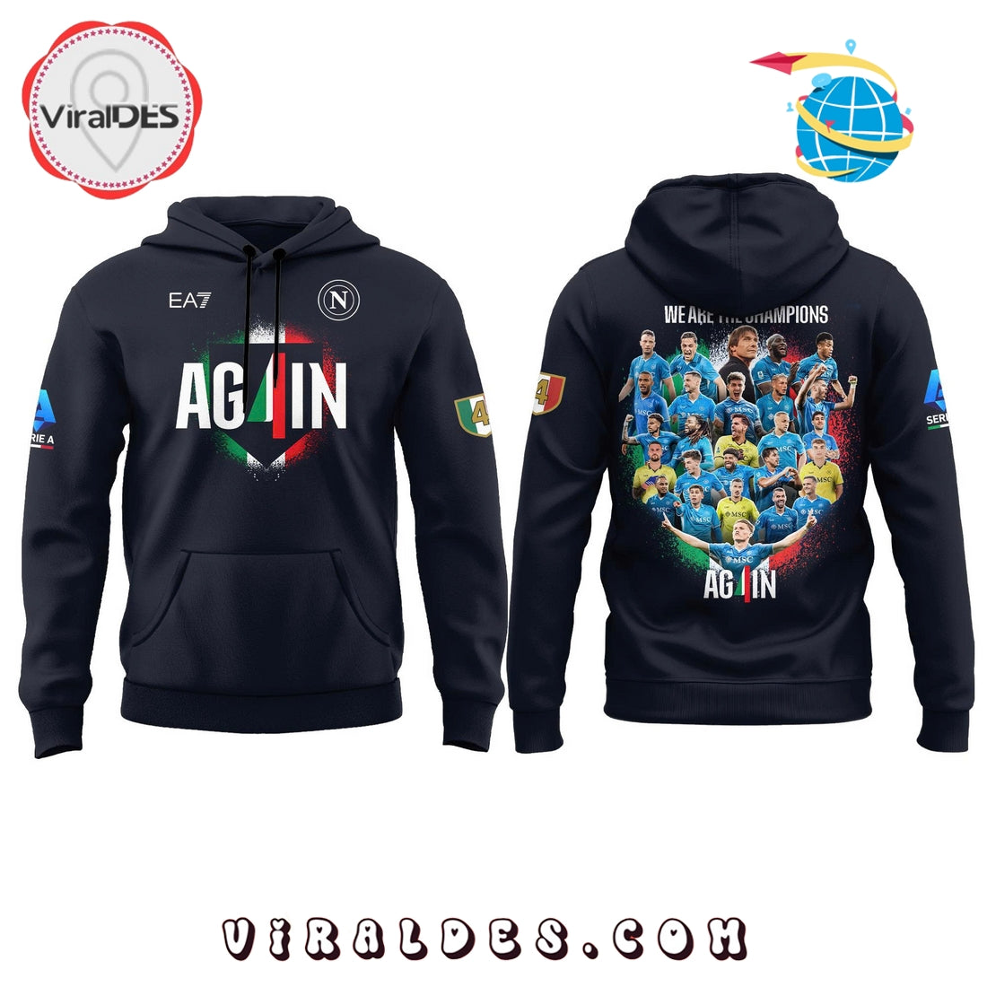 SSC Napoli Campioni d’Italia 2025 Black Hoodie, Long Pants