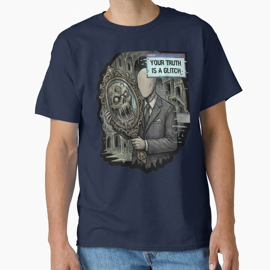 Your Truth is a Glitch – Dark Surreal Mirror Horror T-Shirt by MiracleDroplet