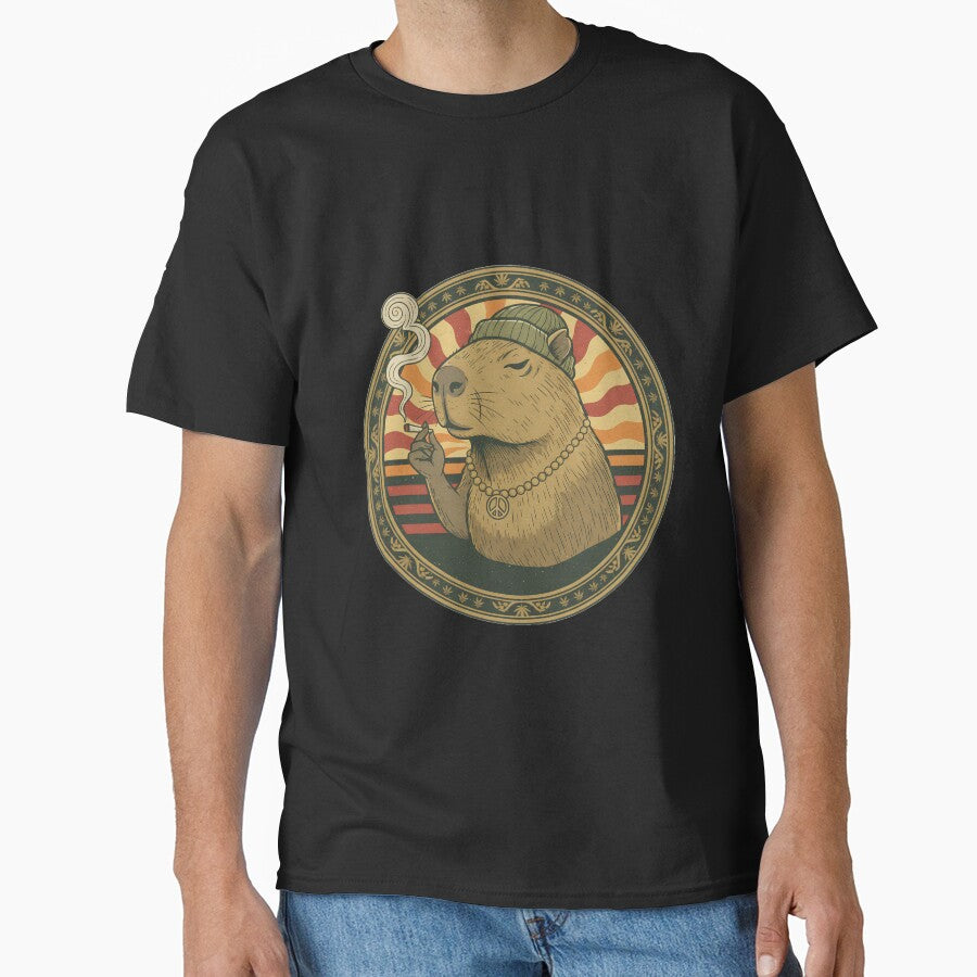 Chill Capybara Stoner - Retro 70s Zen Animal Art by TSE DESIGN