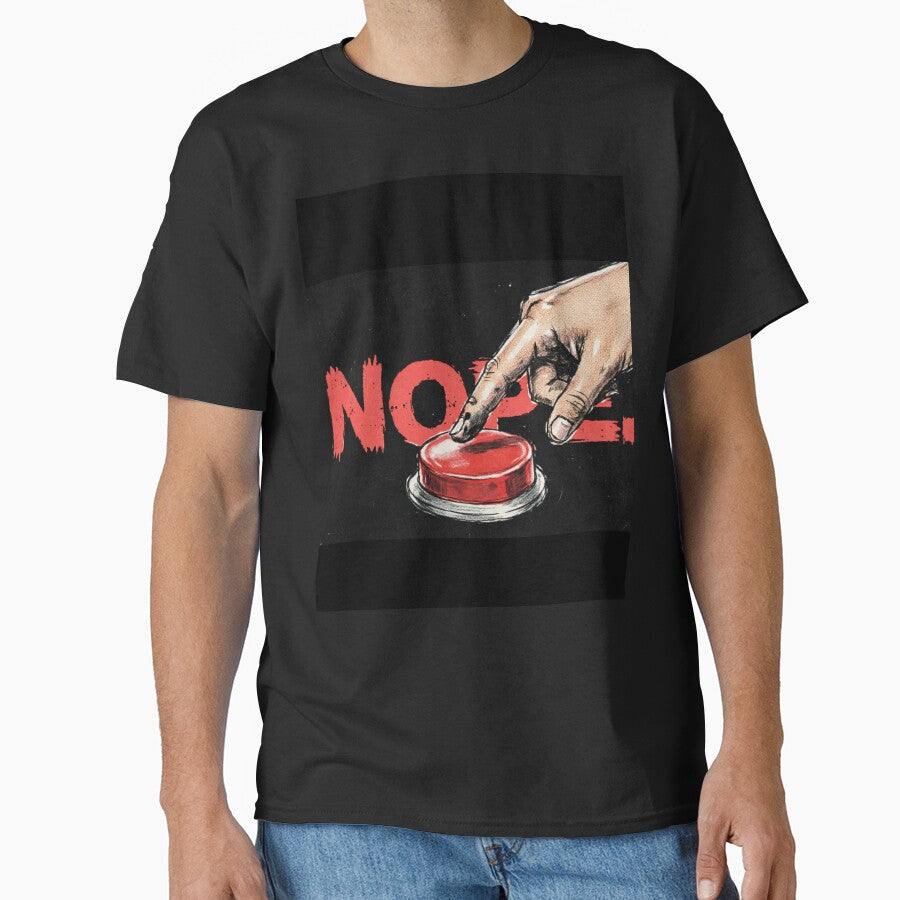 Nope Shirt – Minimalist Streetwear – Y2K Grunge Red Button Aesthetic by FurryPrintLab-FurryPrintLabDesign