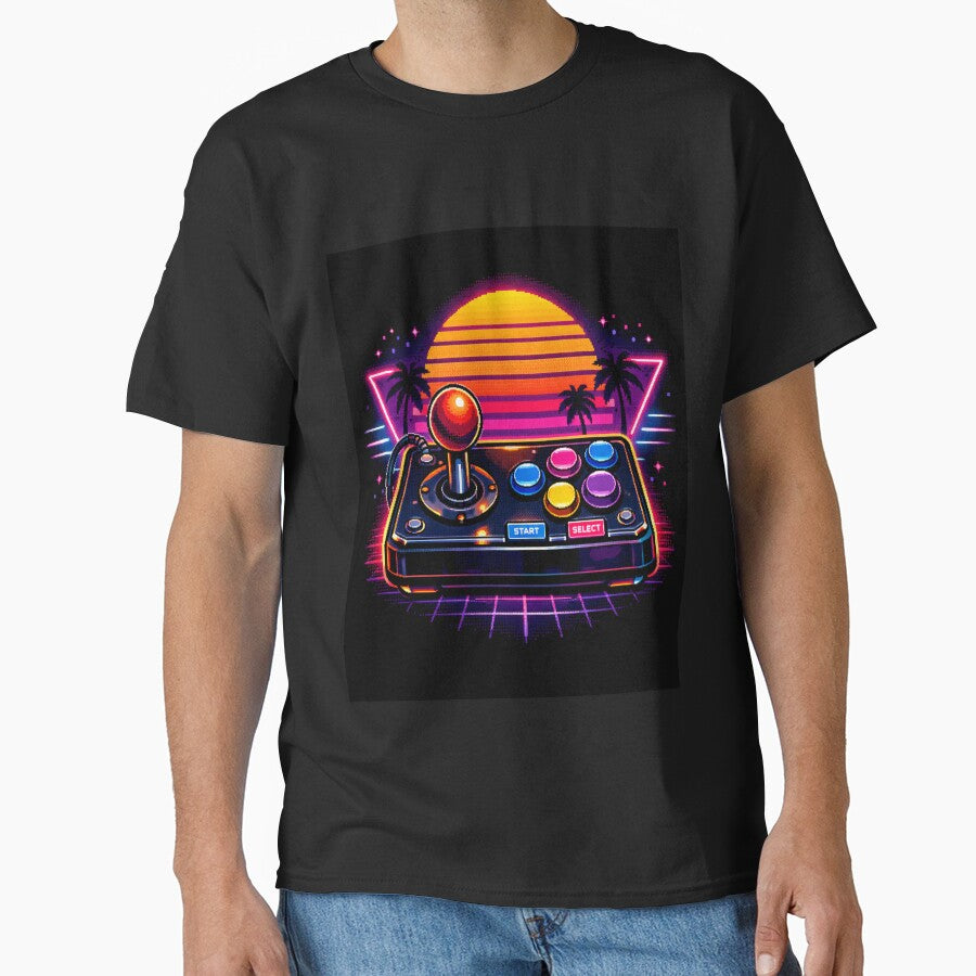 Retro 80s Gamer Arcade Controller Neon Synthwave Gaming T-Shirt Design by irfanshikh
