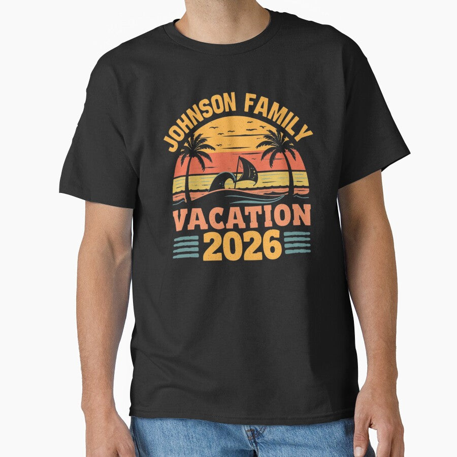 Johnson Family Vacation 2026 Retro Beach Sunset by EchoPrint Co.