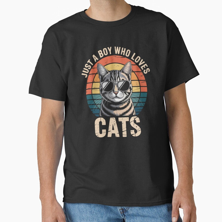 Just A Boy Who Loves Cats Cool Cat Design by Gogetgiggles