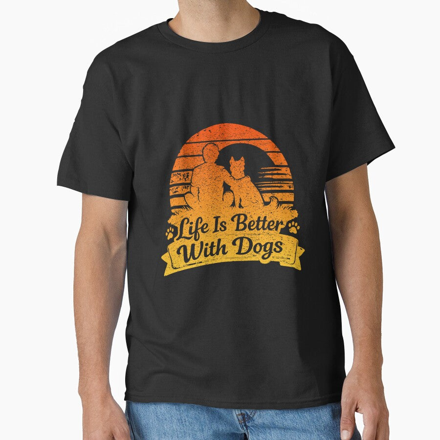 Life Is Better With Dogs – Vintage Dog Lover Sunset Vibes by Joe Studio