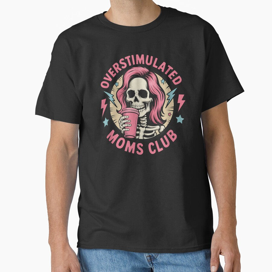Overstimulated Moms Club Pink Hair Skeleton Coffee Mom Life Aesthetic Art by AllanKexiono