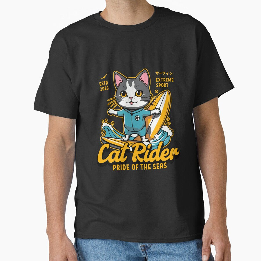 Cat Surf Rider - illustration Essential T-Shirt by Petsyy