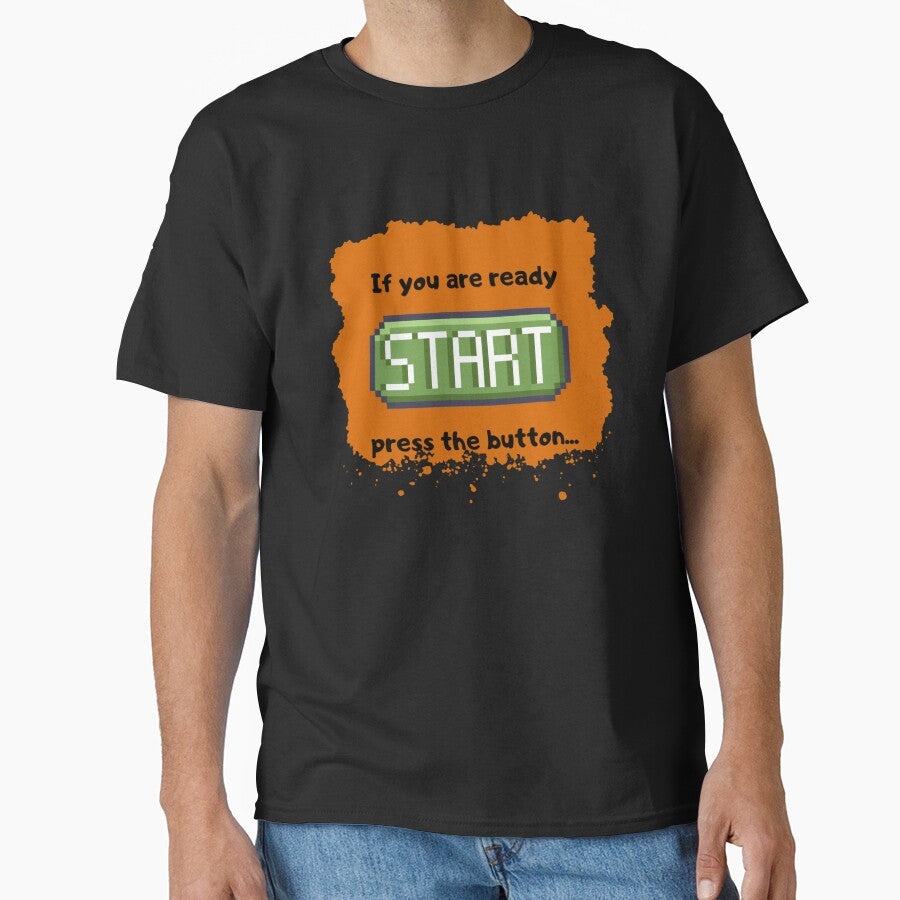 Press the start button (BG-B)  - Retro gaming experience  - Text based design - Black text by Nemesiscrowd