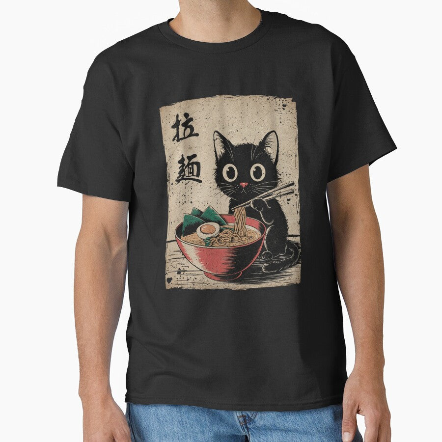 Cat Ramen Japanese Funny Graphic Tees Kawaii Cat Anime Gifts by Damcoc