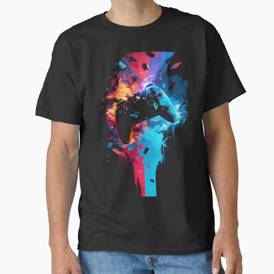 Exploding Neon Gaming Controller Abstract Art by Daisy Doodles