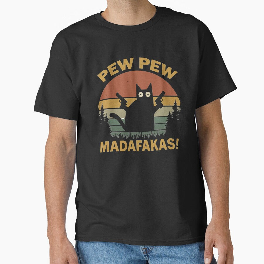 Women's T-Shirt | Pew Pew Madafakas | Vintage Shirt | Funny Crazy Cat | Witty Gift Idea for Women by Big Heart